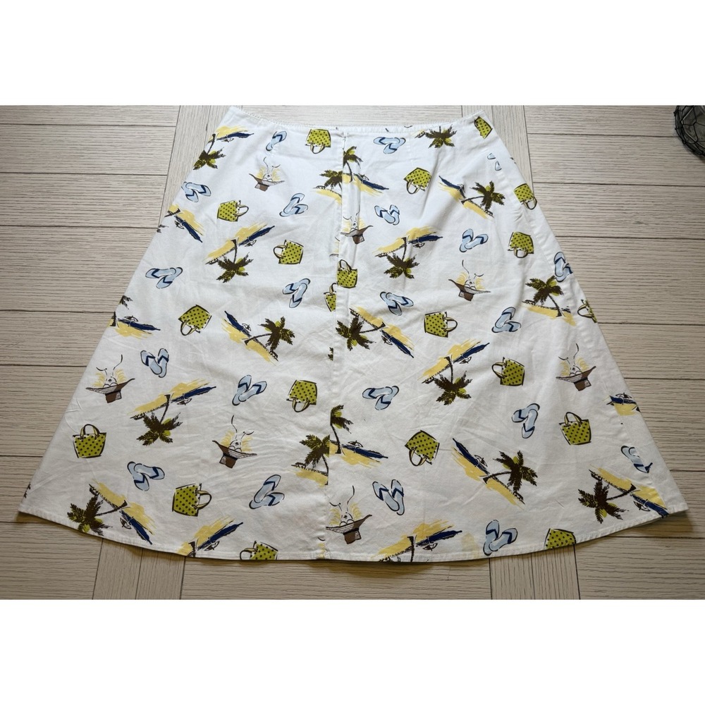 Valerie Stevens Casual A Line Women Skirt White Tropical Palm‎ Trees Beach Sz 14